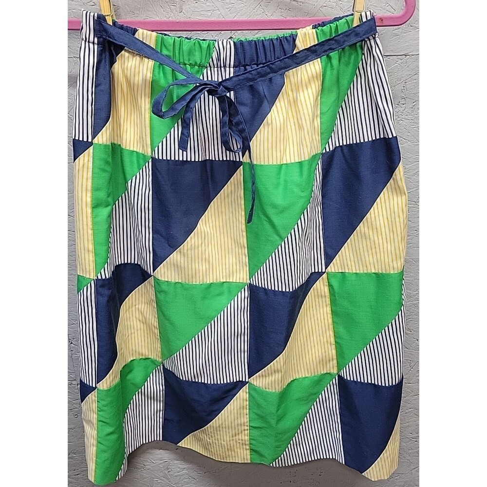 Vtg 80s Sanibel Sport patchwork Block A-Line Twee Midi Skirt Sz M